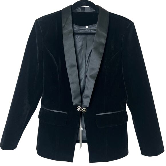 SARAH ASHLEY Camille Velvet Slim Fit Blazer Jacket Women's Black Sz L - Picture 1 of 10